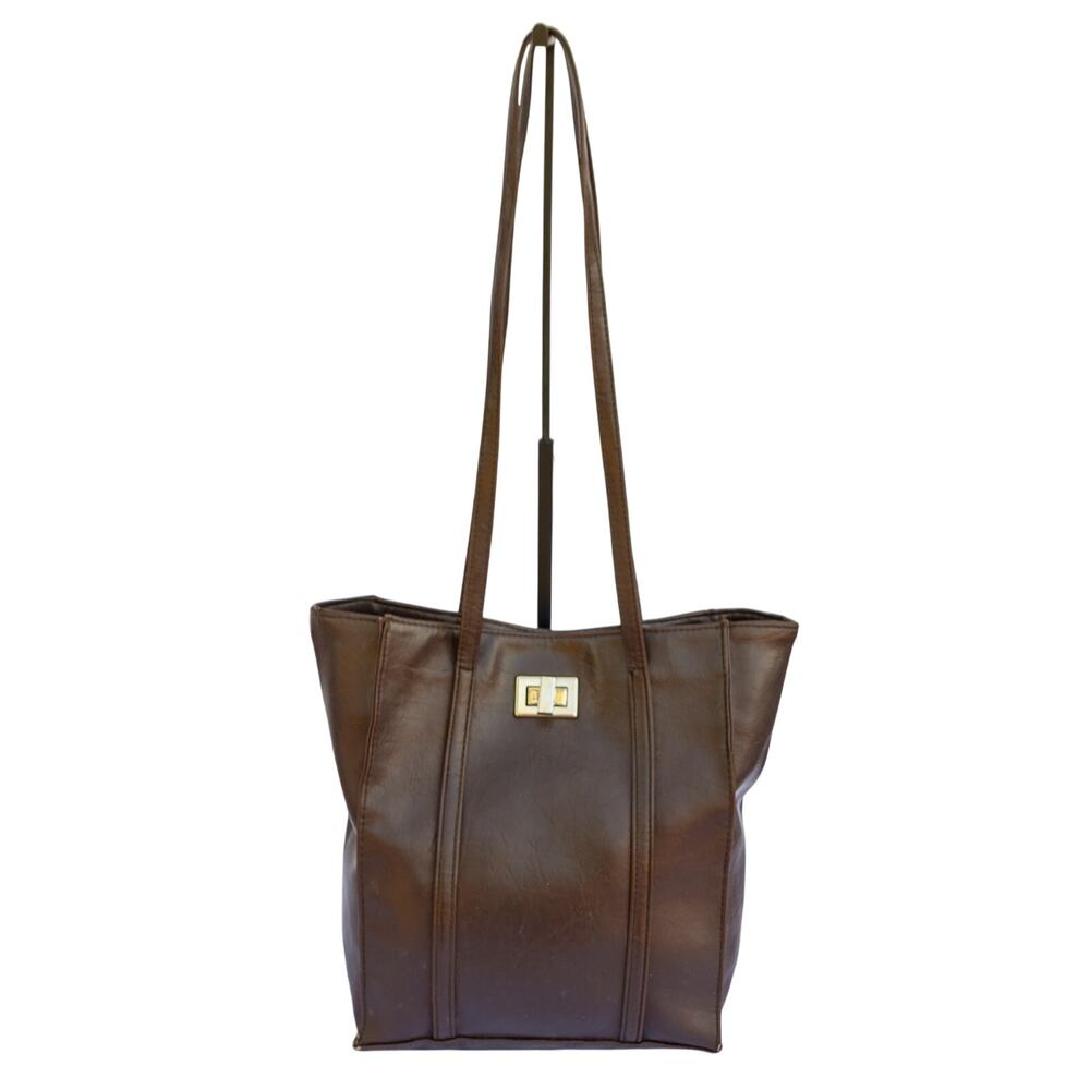 Brown Tote Bag GIANNINI Faux Leather Double Handle Medium Purse Shoulder Bag